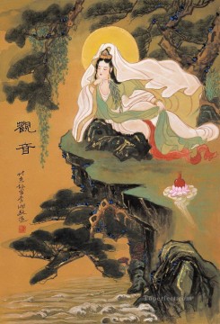  pine Oil Painting - godness of mercy under pine Buddhism